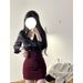 Black V-neck Slimming Top High-waisted Bodycon Short Skirt Two-piece Set For Women Spring New French Style Elegant_ecoleips.com