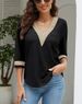 Verve New Style Women's V-neck Lace Casual Solid Color Shirt_ecoleips.com