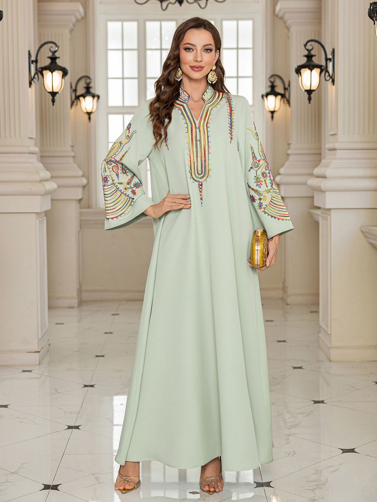 Modest Abaya Dress Muslim Women's Cross-Embroidered Robe Middle Eastern Style Casual Dress For Dubai Travel Polyester_ecoleips.com