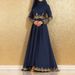 Elegant Winter Floral Embroidered High Waist A-Line Long Sleeve Maxi Dress For Women - Chiffon Fabric With Stretchy Comfort_ecoleips.com