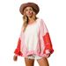 cross-border New Striped Color-block Lantern Sleeve Sweatshirt Trendy Fleece Knitwear Casual Jacket For Women_ecoleips.com