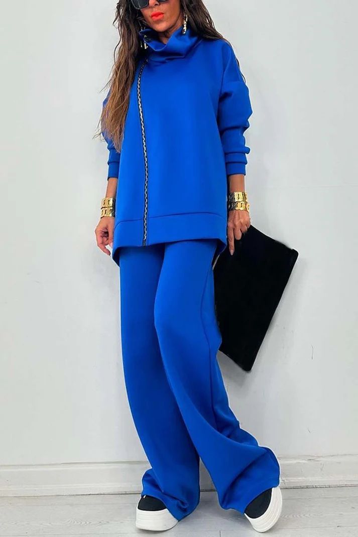 Women’s Clothing new women's autumn and winter solid color casual loose casual zipper sweatshirt wide leg pants suit_ecoleips.com