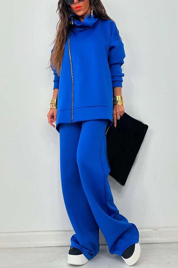 Women’s Clothing new women's autumn and winter solid color casual loose casual zipper sweatshirt wide leg pants suit_ecoleips.com