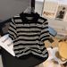 Women's Clothing Ice Silk Knit Striped T-Shirt Short Sleeve Plus Size Summer New Style_ecoleips.com