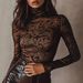 2026 Women's Vintage Paisley Pattern High Collar Long Sleeve Slim-Fit Top, Versatile Mesh Base Layer For Party Wear_ecoleips.com
