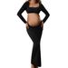 Women's Clothing New Pregnant Women Slim Photo Photography Navel Baring Sexy Fashion Square Collar Long Sleeved Dress_ecoleips.com
