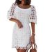 Women's Clothing Lace Round Neck White Mid Length Dress_ecoleips.com