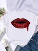 European And American Cross-border Foreign Trade Wholesale Clothing Sexy Colorful Lips Round-neck Plus-size Short-sleeve_ecoleips.com