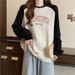 Real Shot Of Cotton American Retro Raglan Sleeve Sweatshirt For Women, Thin, Loose, Versatile, Color-blocking,_ecoleips.com