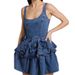 Sweet Denim Floral Double Layer Waist Cinching Slimming Slip Dress For Petite Perfect Outfit For Island Getaway Gorgeous Women Dress_ecoleips.com