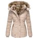 Women's Winter Fleece-Lined Hooded Coat With Faux Fur Trim – Slim-Fit Cotton Puffer Jacket For Cold Weather (Pink/Red/Black/Army Green/Blue/Beige)_ecoleips.com