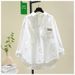 Women's Clothing Long Sleeved Shirt Spring And Autumn New Style Fashion Loose Version Temperament All Match Solid Color Cardigan Shirt Female Jacket_ecoleips.com