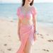 Goddess Style Conservative Long Dress Short Sleeved Swimsuit Slim Fitting Sexy Bikini Three Piece Set Women's Clothing Swimwear_ecoleips.com