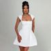 Women's Summer Fashionable Elegant Commuter Short Sleeve Square Neck Vest A-Line Mini Dress New Style_ecoleips.com