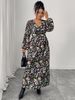 Women's Clothing Plus Size Clothes "Elegant V-Neck High-Waisted Maxi Dress – Flowy Puff Sleeve Black Dress For Women, Slimming & Comfortable"_ecoleips.com