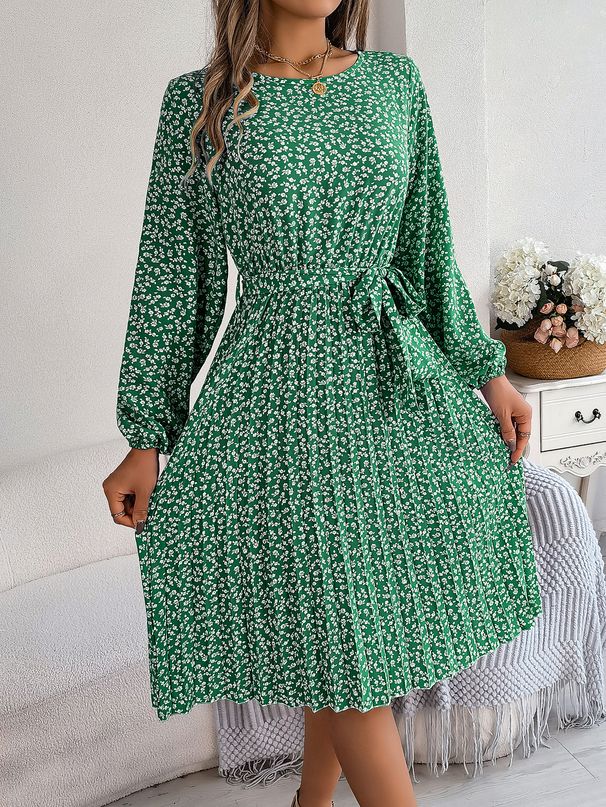 Instagram-style Real Shot Of The New Spring/summer Casual Long-sleeve Floral Pleated Skirt. . European And American_ecoleips.com