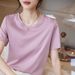 High-end Cotton Short-sleeved T-shirt Women's 2026 New Solid Color Loose Half-sleeved T-shirt Top Summer_ecoleips.com