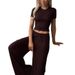 Women's Clothing Women's Knitted Two-Piece Set Short Sleeve T-Shirt And Pants Casual Innerwear Base Layer For Formal & Casual_ecoleips.com