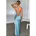 Satin Slit Back Dress With Tie Detail - Sexy V-Neck Bodycon Midi Dress For Women,Elegant Clubwear & Party Dress (Black/Pink/Emerald, S/M/L)_ecoleips.com