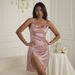 Aria Basics Aria Basics Cross-Border European And American Style Satin Home Wear New Sexy Slit Strap Casual Long Personality Backless Nightdress_ecoleips.com