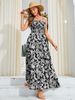 Women's Boho Floral Print Bodycon Dress, Long Sleeveless Summer Woven Fabric, Fitted Waist Tie Back Design_ecoleips.com