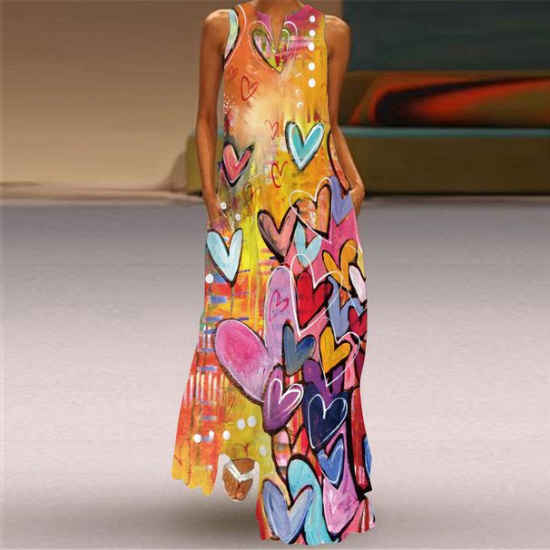 Women's V Neck Sleeveless Floral Vintage Print Maxi Dress – Retro Boho Casual Summer Gown 2026_ecoleips.com