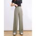 Suitable For All Seasons White Tencel Linen Narrow Wide-Leg For Women, Summer Thin Style With Elastic Waist, Lyocell Straight-Leg Casual Long_ecoleips.com