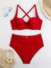Women's Clothing High Waisted Thickened Two Piece Swimsuit Solid Color Sexy Bikini Tummy Concealing European American Hard Pack Swimwear_ecoleips.com