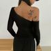 Voya Women's Trendy And Sexy Off Shoulder T-shirt With Spring And Summer Slanted Collar, Carefully Designed Long Sleeved Top_ecoleips.com