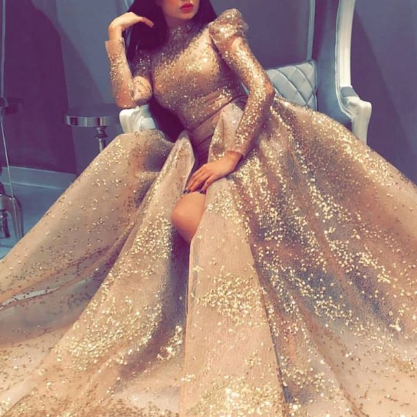 Women's Clothing spring and summer new women's clothing gold sprinkled sexy dress slit banquet evening dress long skirt_ecoleips.com