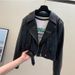 Women's Short Leather Jacket Slimming PU Leather Lapel Elegant Outerwear For Petite Figures Autumn New_ecoleips.com