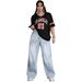 Light Blue mid Rise Loose Straight Leg Jeans for plus Size Women Casual Versatile Flattering Leg Lengthening_ecoleips.com