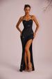 Women's Elegant Slim Fit Long Dress European American Style Solid Color Low Cut Backless Slit Formal Dress_ecoleips.com