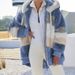 Women's Fleece Hooded Zip-Up Jacket With Patchwork Design, Oversized Fit, Multiple Pockets, Warm Winter Coat For Streetwear Fashion_ecoleips.com