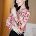 Floral Print Chiffon Blouse – Elegant Peplum Top With Stand Collar & Flutter Sleeves (S-3xl, Breathable Acetate Blend)_ecoleips.com