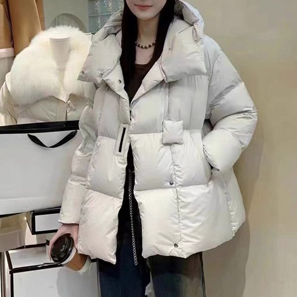 Women's Short Puffer Jacket With Duck Down Filling, Warm Winter Coat, Lightweight & Stylish, Stand Collar, Zipper Closure, Multiple Colors_ecoleips.com