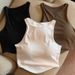 Women Vest Fashion Sexy Cotton One-piece Sling Sleeveless Top With Cups Round Neck Short Sports Yoga Gym Bra Summer Crop Tops_ecoleips.com