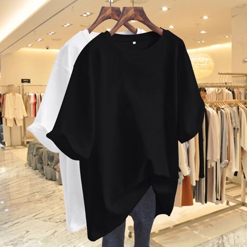 Summer New Fashion Women's Printed T-Shirt Mid-Length Short Sleeve Loose Fit Round Neck Cross Border Style No Bottom Look_ecoleips.com