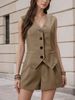 ZOEVA Commuter V-neck Button-decorated Vest Shorts Solid Color Two-piece Suit Women_ecoleips.com