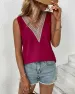 Plus Size Women's Tank Top Patchwork V-neck Sleeveless Minimalist Summer Solid Color Tank Top_ecoleips.com