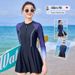 Aria Basics Women's Long Sleeve Sun Protection Sports Conservative 2025 New One-Piece Surf Swimsuit Gradient Color Plus Size Diving_ecoleips.com