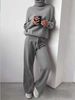 Casual Fashion Suit For Women 2025 Autumn Winter High Neck Solid Color Sweater Knit_ecoleips.com