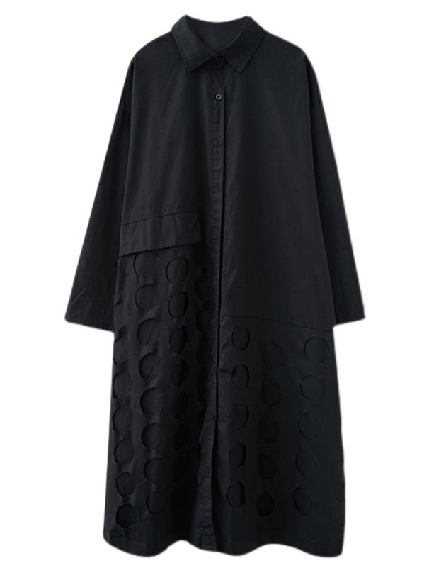 Green Vintage Hollow Out Shirt Dresses For Women New Long Sleeve Loose Casual Dress Elegant Clothing Fashion Spring Autumn 2026_ecoleips.com