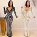 Women's nightclub sexy hot diamond see-through mesh shiny women's dress long skirt_ecoleips.com