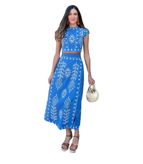 D9790 Women's Fashion Casual Print Vacation Style Long Dress Two-Piece Set_ecoleips.com