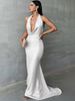 Mozision Halter Deep V Neck Backless Maxi Dress Women Sleeveless Temperament Fishtail Dress Ladies Elegant Sexy Party Dress_ecoleips.com