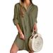 Solid Color Button Front Shirt Dress Casual Long Sleeve Lapel Dress For Spring & Fall Women's Clothing_ecoleips.com