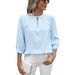 Women's Clothing V Neck Three Quarter Sleeve Loose Chiffon Shirt Tops_ecoleips.com