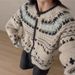 Fair Isle Knit Cardigan – Cozy Oversized Open-Front Sweater (Acrylic-Polyester Blend, Round Neck, Drop Shoulder, Long Sleeve)_ecoleips.com