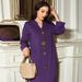 Deep Purple V-Neck Hand-Stitched Glass Rhinestone Elegant Slimming Dress For Women_ecoleips.com